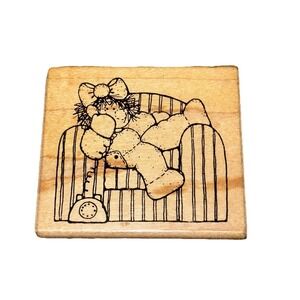 Vintage D.O.T.S. JRL Wood Mounted Rubber‎ Stamp Q212 On The Phone Country Girl